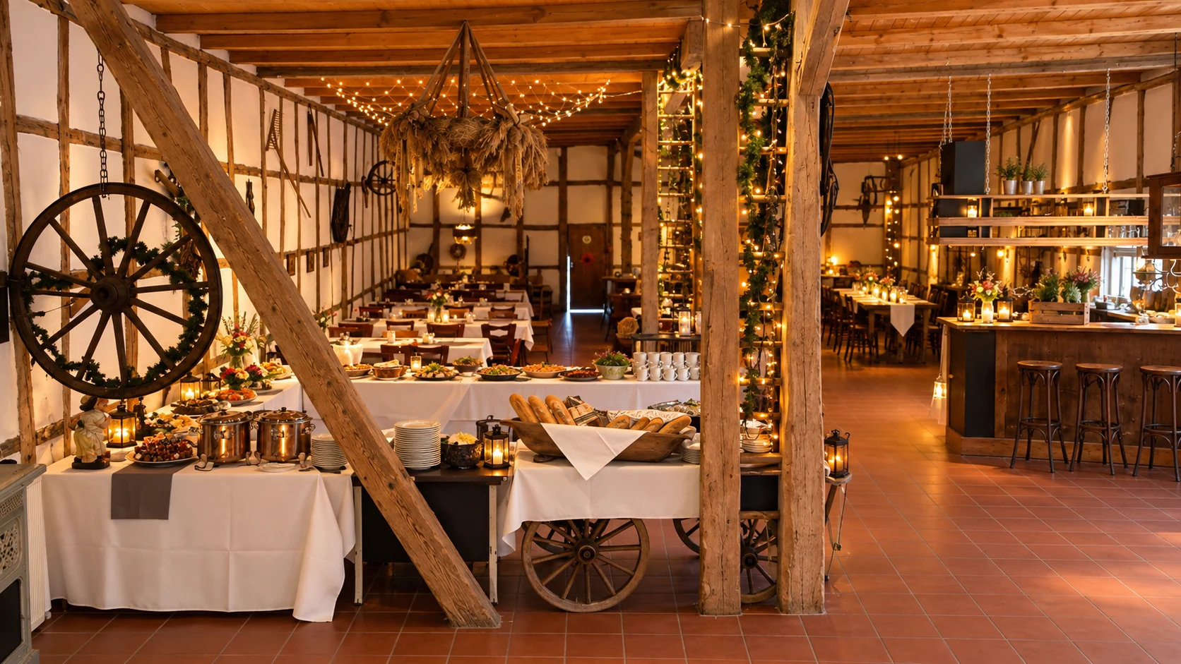 Innenraum der Scheune 79 mit Buffet und Theke